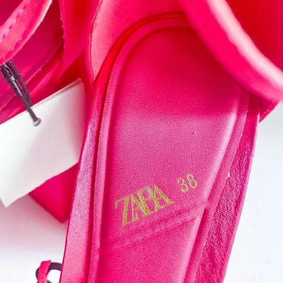 Zara Hot Pink  Satin Chunky Block Heel Platform Heels 7.5 - Picture 9 of 9